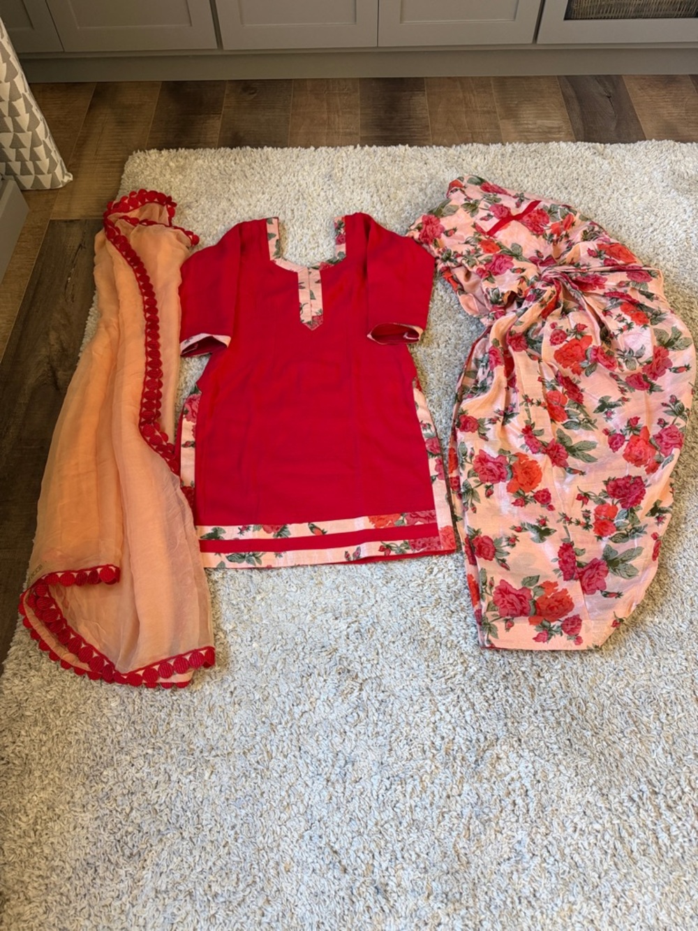 Bright Coral Pink Floral 3-Piece Set